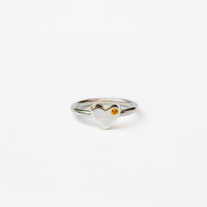 Anillo Corazón plata  + topacio citrino