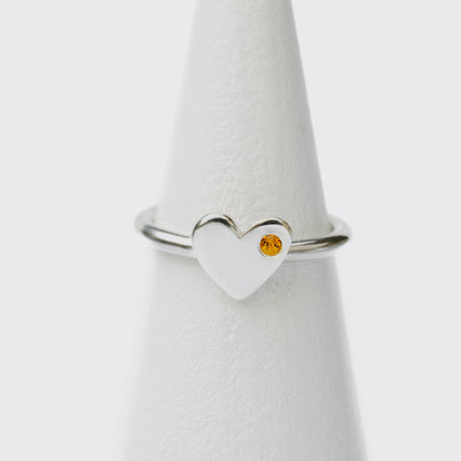 Anillo Corazón plata  + topacio citrino
