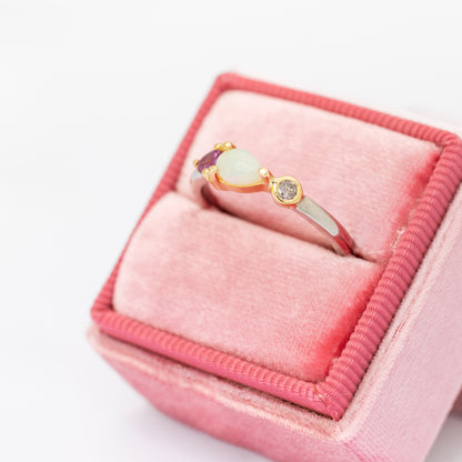 Anillo Multipiedras Rosa Opalo OA + P