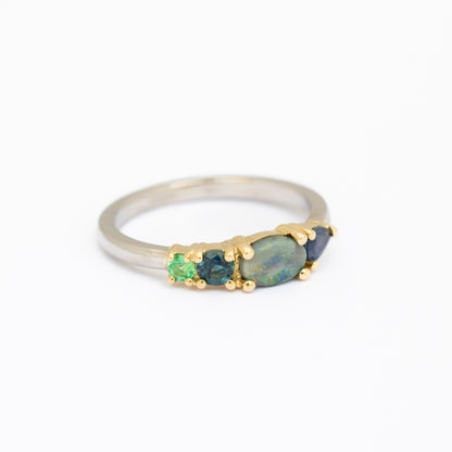 Anillo Multipiedras Verde Opalo OA + P