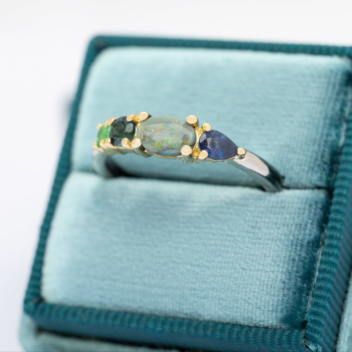 Anillo Multipiedras Verde Opalo OA + P