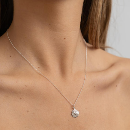 Collar Corazon Rayos + Diamante plata
