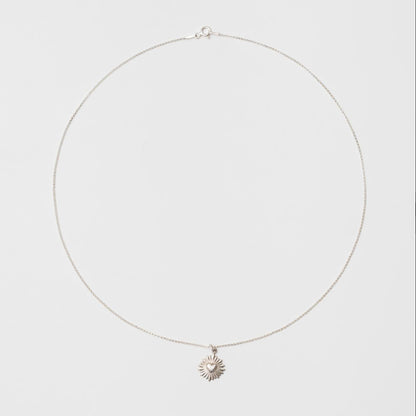 Collar Corazon Rayos + Diamante plata