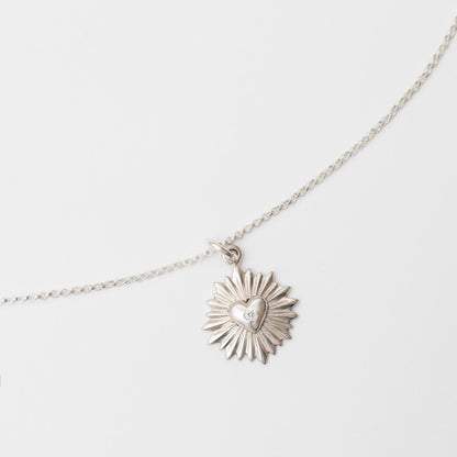 Collar Corazon Rayos + Diamante plata