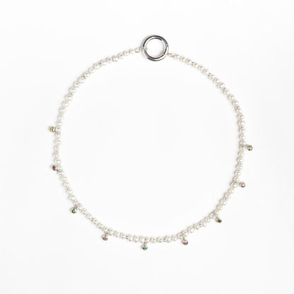 Choker de Perlas + biseles con turmalinas plata