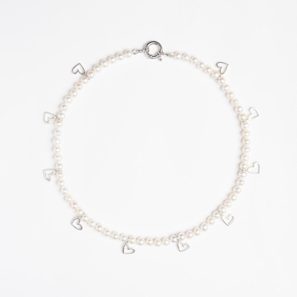 Choker de Perlas + corazones plata