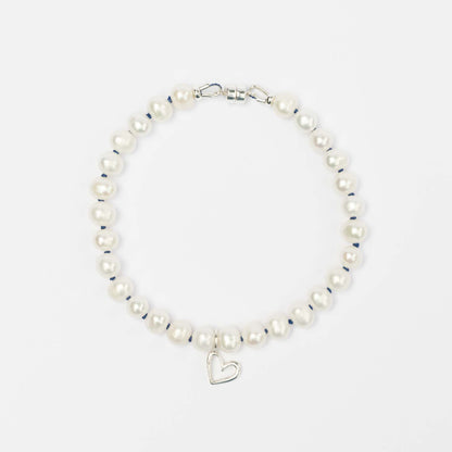 Pulsera Perlas + corazón plata HA