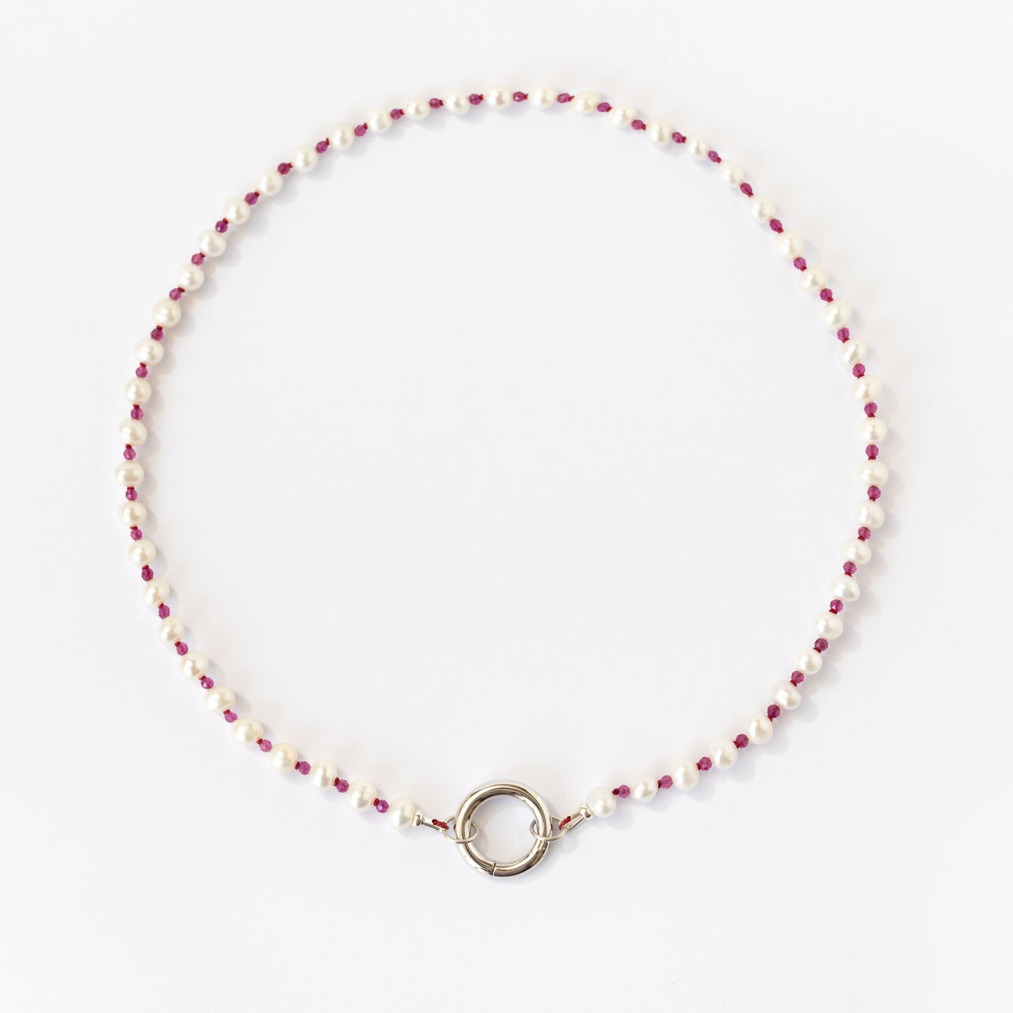 Collar de Perlas y Rubi + Broche Redondo plata