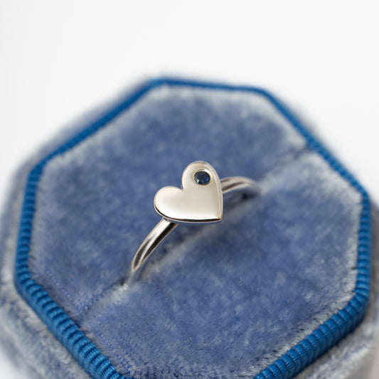 Anillo Corazón plata  + zafiro