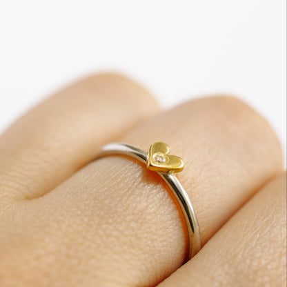 Anillo plata + Mini Corazón OA con Diamante