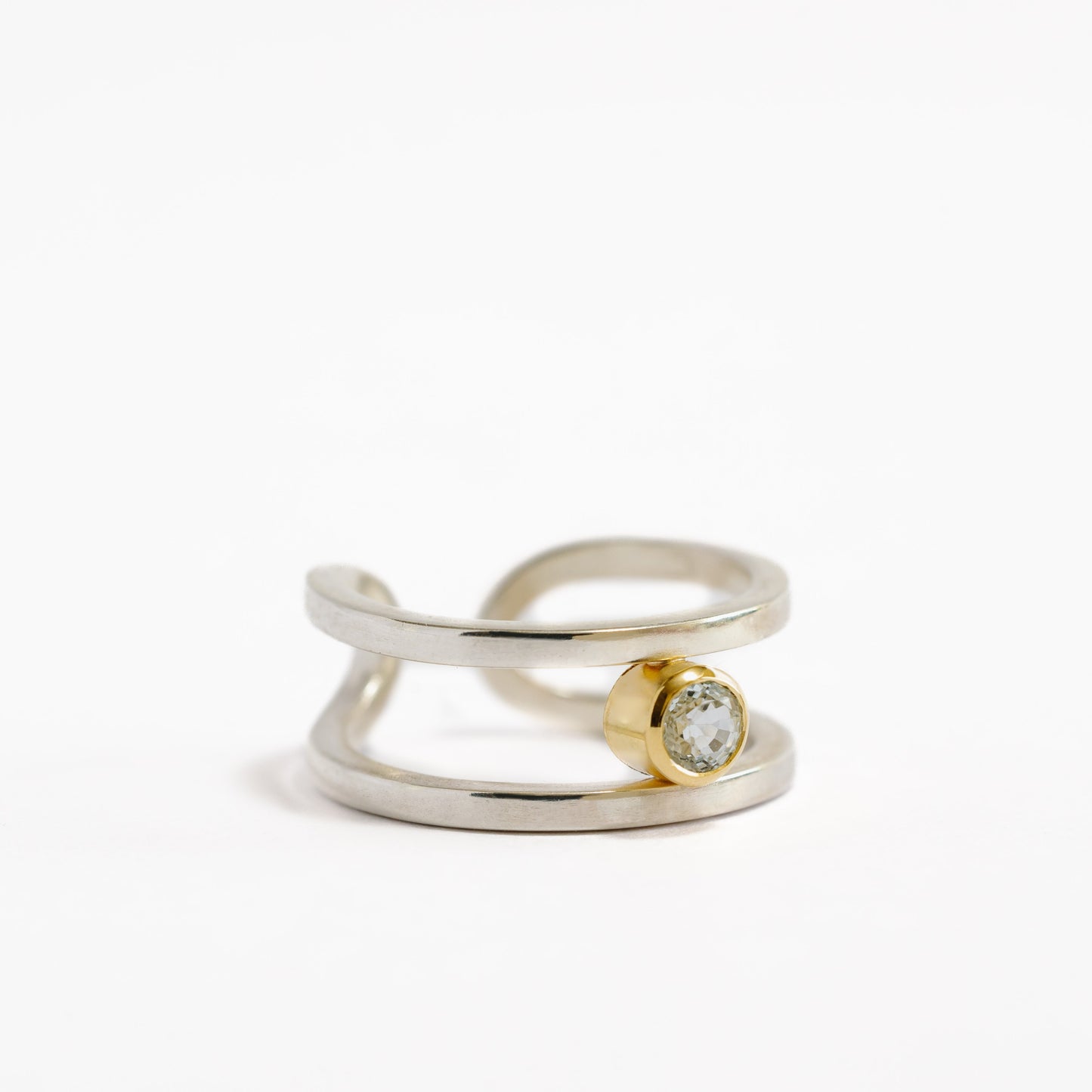 Anillo doble plata + Topacio azul con bisel OA