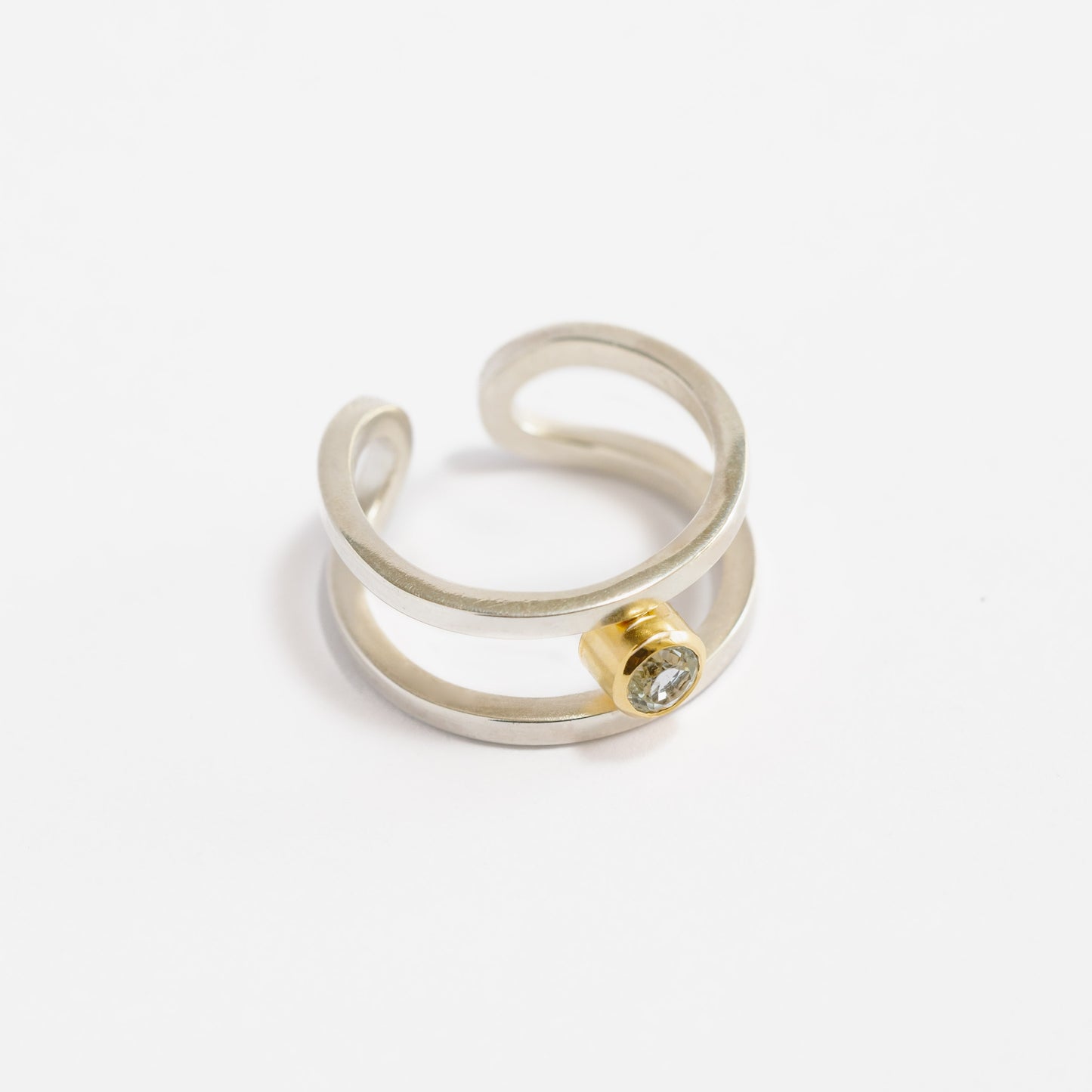 Anillo doble plata + Topacio azul con bisel OA