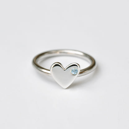 Anillo Corazón plata + topacio azul