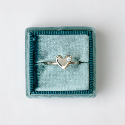 Anillo Corazón plata + topacio azul