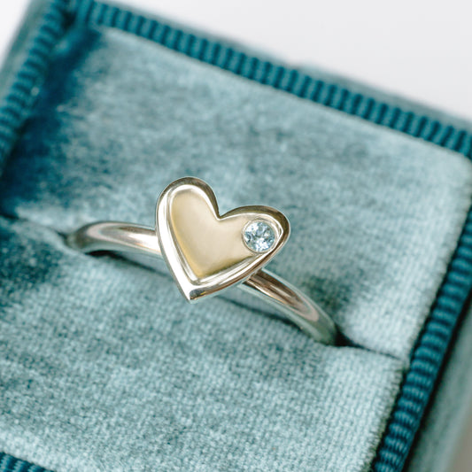 Anillo Corazón plata + topacio azul