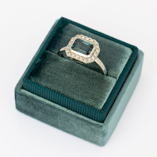 Anillo Solitario Topacio LB Halo Diamantes PT