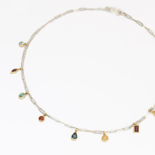 Collar Cadena Eslabones plata + biseles OA multipiedras