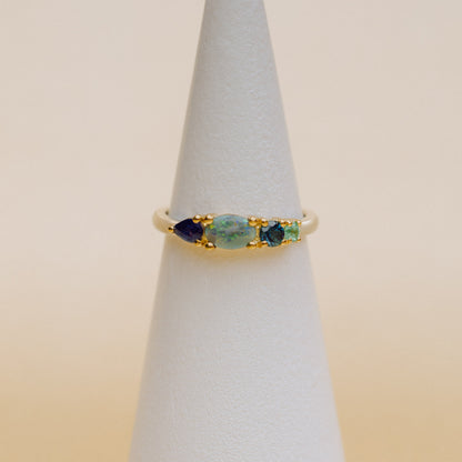 Anillo Multipiedras Verde Opalo OA + P