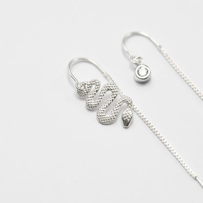 Aros Asimétricos Serpiente Baby + Bisel con Circón plata